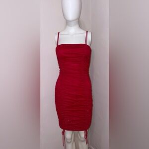 Lucy in the Sky Sparkling Strapless Red homecoming dress